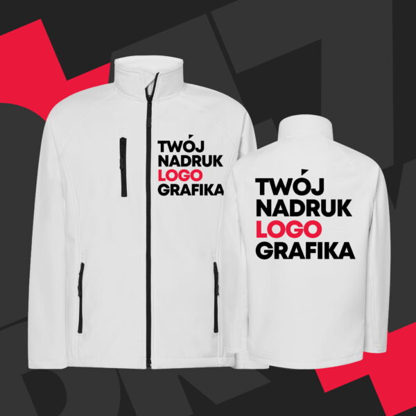 Softshell z własnym nadrukiem na piersi i plecach