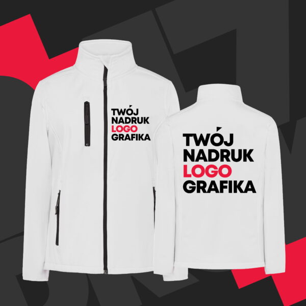Softshell damski z własnym nadrukiem na piersi i plecach